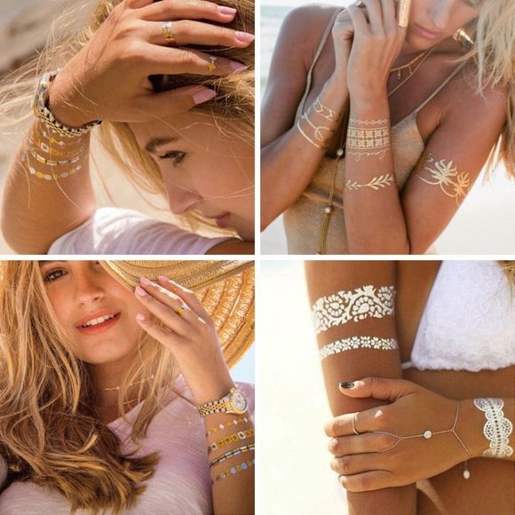 3 sheets Golden Silver Temporary Tattoo - Picture 10 of 15